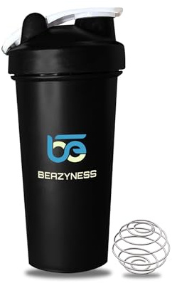 Beazyness 'beazyShaker' Fitness Shaker - 800ml - BPA-frei - Auslaufsicher - Premium-Proteinschüttler mit Ball - Ideal für Fitnessstudio, Yoga, Laufen und andere Sportarten. (Schwarz)