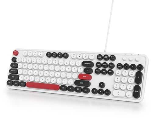 Owpkeenthy Tangentbord för skrivmaskin med kabel och nyckel retro tyst tyst plug and play tangentbord med hopfällbart stativ för bärbar dator och kontorsdator (minimalistisk vit)