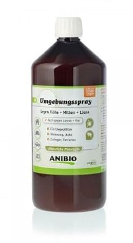 Anibio Umgebungsspray 1000ml Nachfüllflasche ohne Sprühkopf - gegen Flöhe, Milben & Läuse – pflanzliche Anti‑Parasiten Sprühlösung mit Geraniol – wirkt auch gegen Larven & Eier