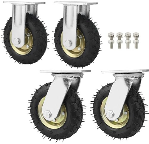 WORDFUN Möbel Industrierollen, 2 Bockrolle + 2 Lenkrolle, Ersatzrad Reifen Schubkarre, Luftreifen Gummi, Geräuschlose Schwerlast Räder, 360 Grad Drehbar, Langlebige, rutschfest, 150mm 200mm
