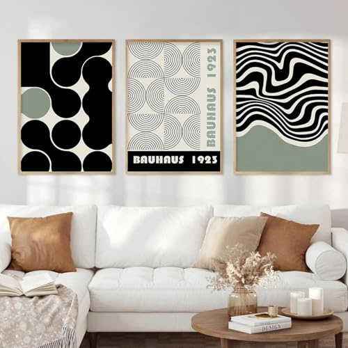 KemneT Abstrakte Bauhaus-Ausstellung Wand Bilder grüne geometrische Leinwandbild moderne Linie Poster Kunstdrucke Bild Wohnzimmer Heimdekoration 50 x 70 cm x 3 ungerahmt
