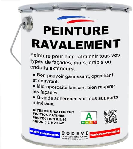 Peinture Ravalement - Codeve Bois/Ral 9001 - Blanc Crème - 5 L - Intérieur/extérieur - Pour La Protection De Votre Façade, Mur, Béton, Crépi Ou Enduit.