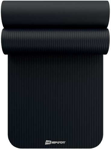 Hop-Sport Gymnastikmatte 190 x 60 cm x 1 cm, Sportmatte - gelenkschonend & rutschfest, Fitnessmatte aus NBR-Schaumstoff + Tragegurt- BLACK