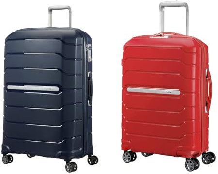 Samsonite Flux - Spinner L Erweiterbar Koffer, 75 cm, 111 L, Blau (Navy Blue) & Flux - Spinner Koffer, 55 cm, 44 Liter, Red