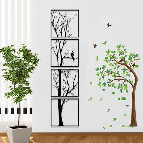 Pduoduo Baum-Wandkunst-Dekor, Baum, Metall-Wandkunst, 4-teiliges Set, großer Metallzweig, Wanddekoration für Zuhause, Garten, Wohnzimmer, Dekorationen