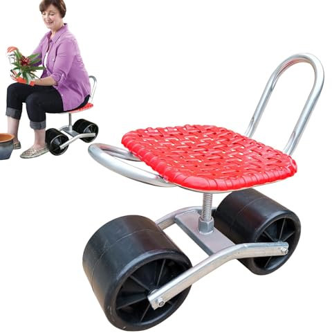 Gartenwagen mit Sitz, Gartensitz mit Rädern,360 Grad drehbarer Gartensitz, höhenverstellbar - Gartenroller mit sanftem Rollen, Lenkgriff, Gartenwagen