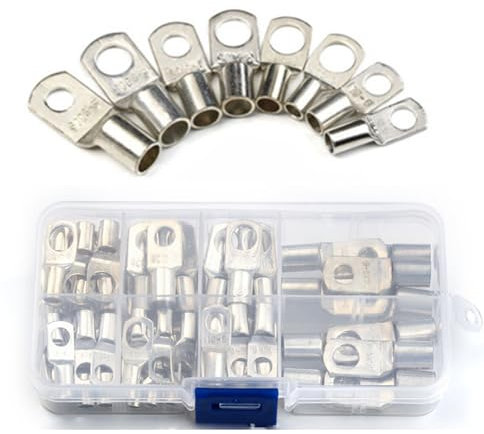 60Pcs Bolt Hole Tinned Copper Terminals Set, Crimp Connectors, Cable Lugs, Ring Terminals, Wire Connectors, Cable Crimps, Terminal Connector, Cable Lugs Ring Battery Terminal End Kit with Storage Box