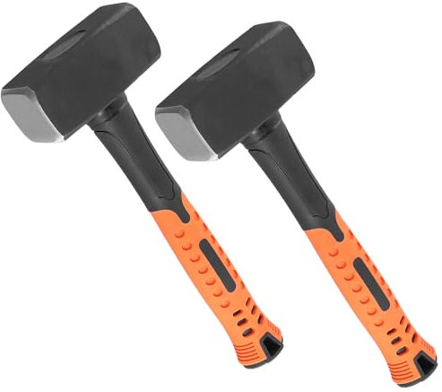 FAAING Lot de 2 masse 1500 g, massette 1.5kg Avec manche en fibre de verre, maillet caoutchouc 26,5 cm de long massette pour fendre bois, Orange