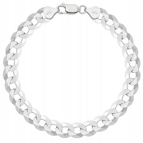 AMAR Pulsera para hombre y mujer de plata de ley 925 maciza, cadena de eslabones Cubana, unisex, pulsera de plata, pulsera de plata de 22 cm, ancho de 8 mm, 22 cm