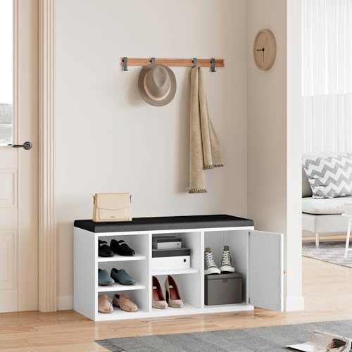 Skobänk med sits, skoskåp, sittkista, skohylla med sittbänk, hallbänk, sittbänk med förvaringsutrymme, skoskåp med sittplats, skoorganisation, garderobsbänk, 100 x 50 x 40 cm