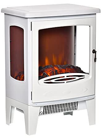 HOMCOM Chimenea Eléctrica 900W/1800W Chimenea Decorativa de Pie con Ventanas Efecto de Llama Temperatura Ajustable y Protección Sobrecalentamiento para 20-25 ㎡ Blanco