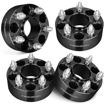 EVIL ENERGY 5x4.5 Wheel Spacers 2 inch Compatible with Hyundai, Kia, Mazda, Dodge, Ford, Jeep, Mitsubishi, 5x114.3 mm Hubcentric with Lip 5 Lugs 67.1 mm Hub Bore M12x1.5 Studs Wheel Spacer Black