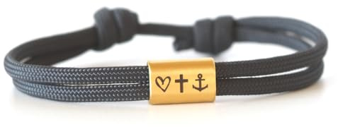 myGreta Hochwertiges Segeltau Armband mit Edelstahl Schieber, personalisierbare Gravur Liebe, Glaube, Hoffnung – Tolles Geschenk für besondere Anlässe!