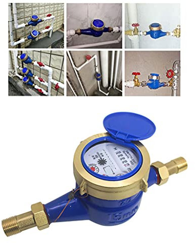 WaterFlow Meter Wasserzähler 15 mm Kaltwasserzähler mit Armaturen für Garten und Zuhause