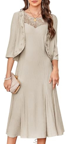 GRACE KARIN Women Spring Lace Fit Formal Evening Dress with Short Coat Apricot M
