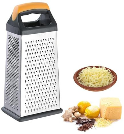 Box Grater for Cheese, Professional 4 Sides Stainless Steel Cheese Box Grater with Comfortable Handle for Kitchen, Spice Graters for Ginger, Vegetables, Potatoes (Yellow Style II)