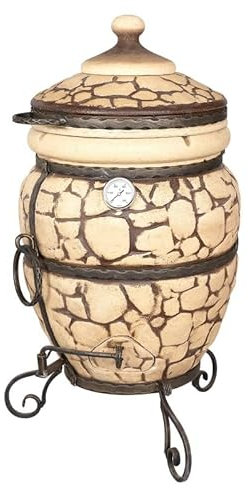 Tandoor Forno in argilla refrattaria – Grill in ceramica per carne, pane, pizza e verdure – Stazione barbecue a carbone e legno per giardino e terrazza – Tandir affumicatore Tanur Grand Tandyr