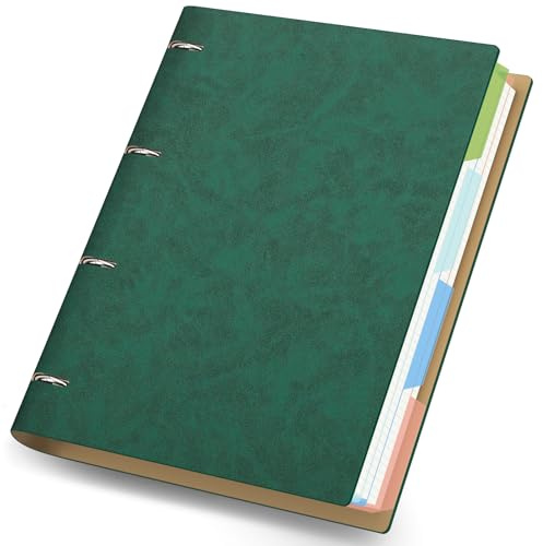 Yarotm Notizbuch A4 Kariert - 1 Pack Ringbuch a4 Nachfüllbar -100g/m² Papier Kariert 5mm Notizblock A4-21.5x28cm PU Leder Notizbuch - 150 Blatt Ring Binder Notebook Tagebuch, Grün