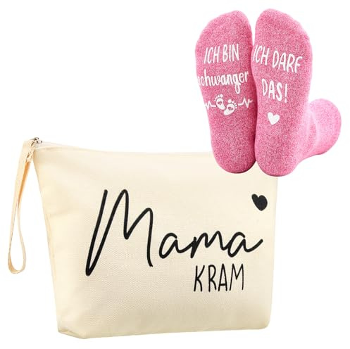 Jadive 2 Stück Schwangerschaft Geschenk Socken ICH Bin SCHWANGER Mama Kosmetiktasche Werdende Mama Geschenk Lustig Werdende Mütter Schwangere Schwangerschaft Verkünden für Freundin (Klassiker)