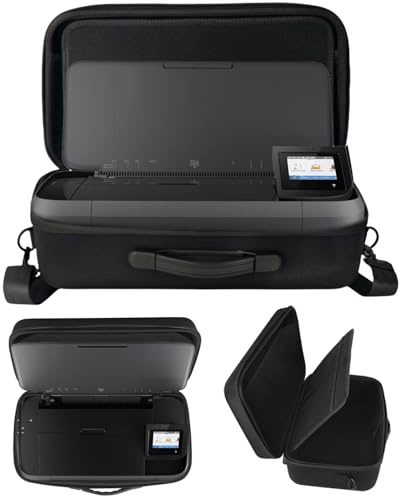 Housse de transport rigide pour HP OfficeJet 250 Imprimante Tout-en-Un Portable (CZ992A) – Sacoche avec bandoulière amovible, compartiments pour accessoires et papier, protection antichoc, noire
