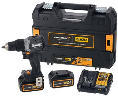 Borstlös mclaren borrhammare xr 18 v 13 mm 90 nm med 2 litiumjonbatterier 4ah och tstak väska