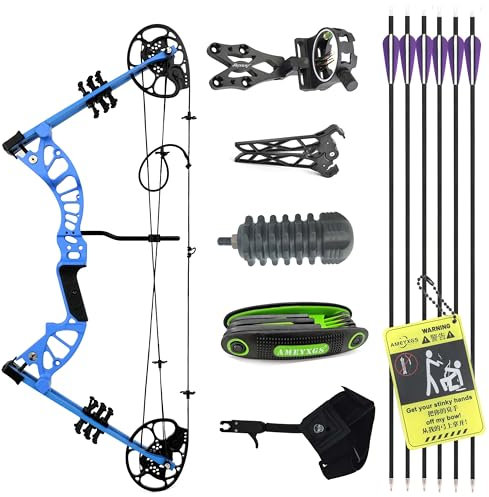 Poearcus Bogenschießen 15-45lbs Verstellbares Compound Bogen Set 18.25”-29” Zuglänge Jugendlicher Compoundbogen für Anfänger oder Aufsteiger (Blau, Basis-Set)
