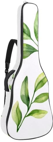 Gitarrentasche mit Blumen Elementen, grüne Blätter, 1 cm dicke Polsterung, wasserdichter Gitarrenkoffer, Rucksack mit doppelt verstellbarem Schultergurt für 101,6-106,7 cm Gitarre, Mehrfarbig 04