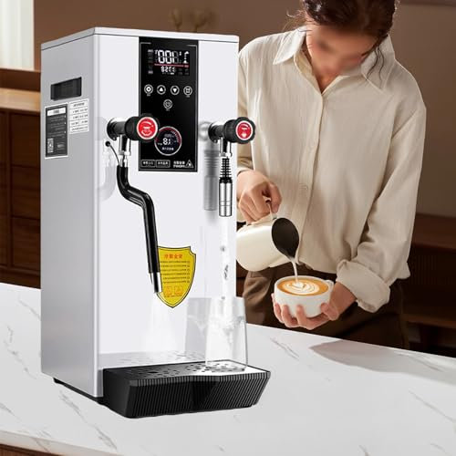 HSSMEUR Commercial Electric Milk Frother,Modern Milk Foam Machine with LED Display Multi-Purpose Hot Water Dispenser(White)