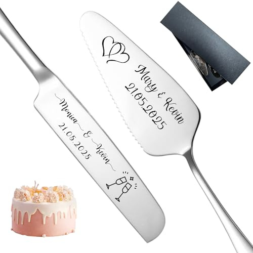 FKF Mariage Couteau à Gâteau Personnalisé et Ensemble de Serveur Ensemble de Couteaux à Gâteau de Mariage Personnalisés avec Gravure pour Anniversaire Mariage Cadeau (Couteau à Gâteau en Argent)