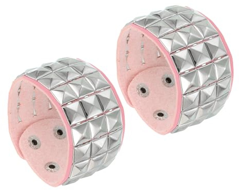 sourcing map 2 Pcs Leather Punk Bracelet 8.7/22cm Layered Row Square Rivets Bracelet,