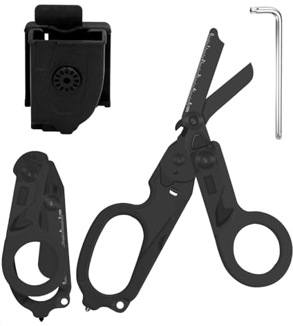 Zengjunwei 6-In-1 Faltbar Rettungsschere, für Outdoor, Reines Schwarz | Trauma Schere, Notfallschere, verbandsschere, Mit K-Schutzhülle, Schraubenschlüssel für Professionelle Rettungsdienste