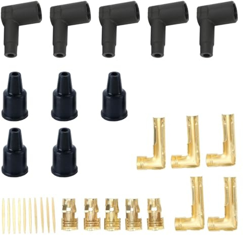 Hoite 30 PCS Spark Plugs Wire Boot Kit,Spark Plugs Coil Wire Boot Black Rubber Material Terminal Kit Fit for 6‑10mm Wires
