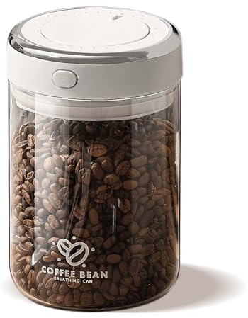 Zimoer Bote Café Hermético, 1100ml Dispensador Cafe Molido con Válvula de CO2, Recipiente para Grano, Té y Nueces, Tarros Cristal con Tapa de Vacío, Perfecto para Hogar, Oficina y Cafetería