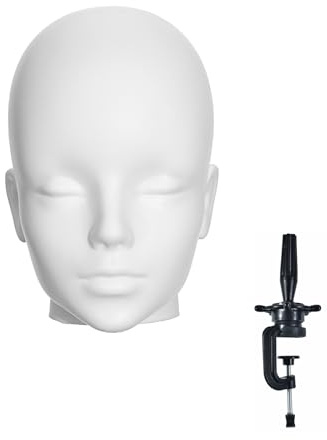 VEELTRAS Mannequin-Kopf, männlicher Glatzen-Kopf, professioneller Glatzenpuppenkopf, Trainingskopf für Perücken, Masken-Display, Hut-Display mit einer kostenlosen Klemme (weiß)