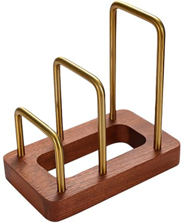 Générique Range Planches À Découper Avec Base Bois Et Support Acier Inoxydable Organisateur De Cuisine Anti Basculement 2 Fentes Stockage Pour Planches Couvercles Casseroles Plateaux Spatules