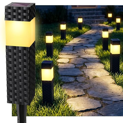 Joomer Lot de 8 Lampe Solaire Exterieur Jardin, Imperméable Borne Solaire Blanc Chaud, Carré Éclairage de Chemin, Lampe Solaire Exterieur Sur Pied Marche/Arrêt Automatique Pour Patio, Terrasse, Allées