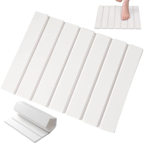Tapis de Bain en Pierre pour Salle de Bain, Tapis Pliable en Pierre diatomite, à séchage Rapide, Salle antidérapant pour Cuisine (Blanc)