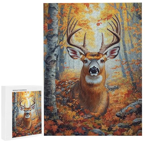 Puzzle 1500 Teile Erwachsene Herbst Hirsch, Impossible Klassische Jigsaw Puzzles 87 x 57cm, Geschicklichkeitsspiel für die ganze Familie, Puzzle farbenfrohes Legespiel Home Dekoration Geschenk k-688