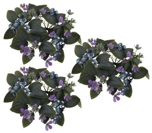 BESPORTBLE 3pièces Anneaux de Bougies Floraux Artificiels pour Mariage Centre de Table avec Fleurs Hortensia Violettes Décoration Facile à Installer pour Événements Intimes ou Festifs