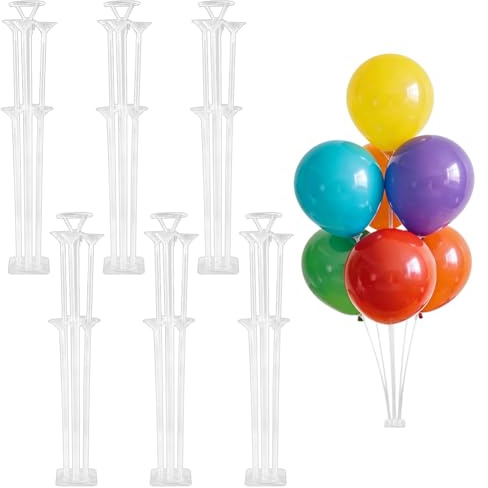 WADORN Juego de 6 soportes para globos, soporte transparente para globos, soporte para decoración de bastidores con base, fácil montaje para fiestas, cumpleaños, bodas, fiestas de Navidad