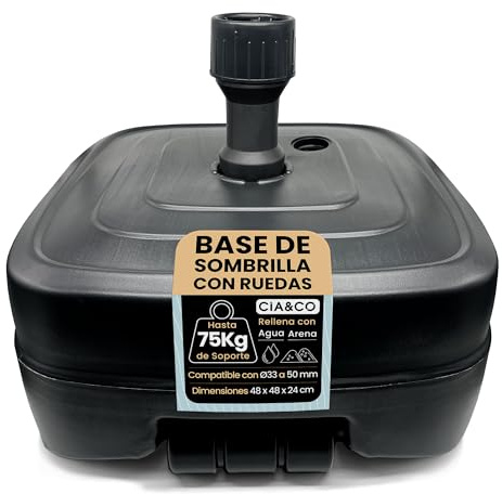 Cia&Co Base de Sombrilla con Ruedas XXL 48x48x24 cm · hasta 75 kg Rellenable 46L Agua/Arena · Compatible Ø33-50 mm · Sombrillas Grandes · Exterior Jardín Terraza Antiviento (Negro Antracita)