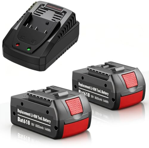 Rechange Batterie pour Bosch Professional 18V System Starter-Set Batteries | 2 Batteries GBA 18V 8.0Ah + Chargeur Rapide Gal 1880 CV pour Bosch-18V BAT609 BAT618 BAT619 BAT610 BAT612 BAT622