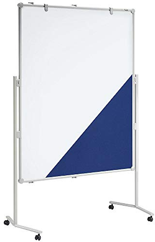 MAUL Moderationstafel MAULpro mobil blau weiß 150x120 cm mit Rollen | flexibel im Büro nutzbar, Whiteboard & Pinnwand in einem, bequem verschiebbar mit bremsbaren Rädern, Zubehör griffbereit