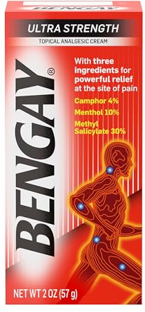 Bengay Ultra Strength Bengay Topical Pain Relief Cream, Non-Greasy Topical Analgesic for Minor Arthritis, Muscle, Joint, and Back Pain, Camphor, Menthol & Methyl Salicylate, 2 oz