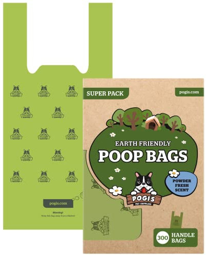 Pogi Hundekotbeutel mit Griffen, parfümiert, groß, auslaufsicher und reißfest – 300 Stück