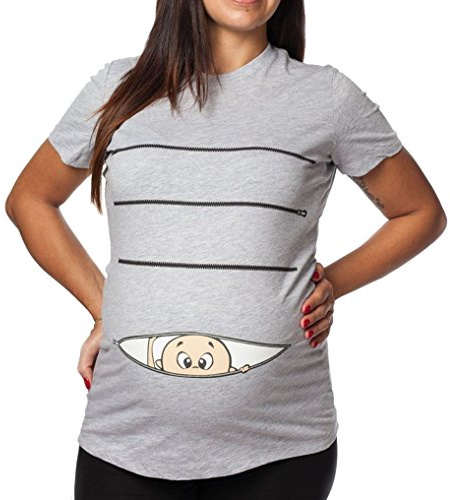 Tshirt Premaman Divertente. Bimbo Che esce dalla Zip Stampa Divertente Maglietta Gravidanza Simpatica