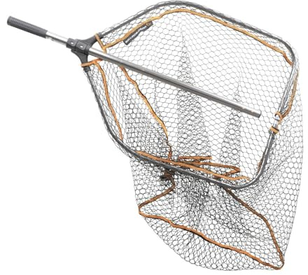 Savage Gear Pro Folding Rubber Large Mesh Landing Net L (65x50cm) Kescher, Angelkescher, Fischkescher, Unterfangkescher, Raubfischkescher, Hechtkescher