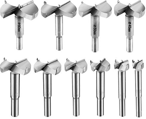 LAOYE Forstnerbohrer Satz, 10tlg. Forstner Holzbohrer Set mit Zentrierspitz inkl. Forstnerbohrer 15mm 20mm 25mm 30mm 35mm 40mm 45mm 50mm 55mm 60mm, Astlochbohrer Topfbohrer Kunstbohrer