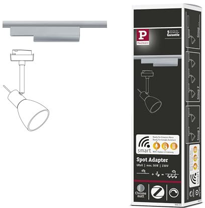Paulmann 96893 Smart Home Zigbee 3.0 On/Off/Dimm URail Rail Adapter 166x20mm Chrome matt Rail System