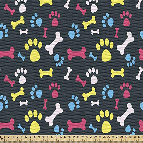 ABAKUHAUS Hundeliebhaber Gewebe als Meterware, Coole Hunde Knochen, Schön Gewebten Stoff für Polster und Wohnaccessoires, 1M (148x100cm), Mehrfarbig
